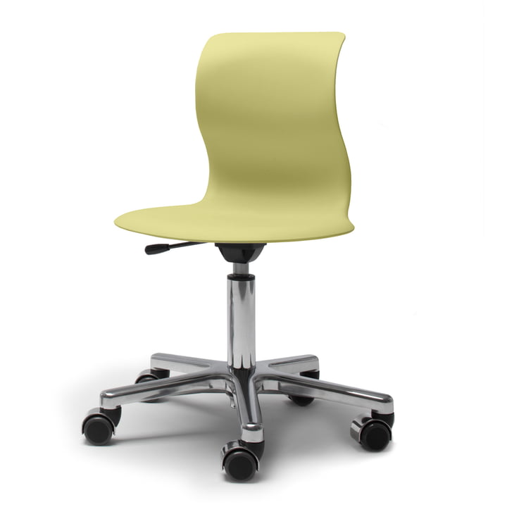 Flötotto - Pro 4 Swivel Chair polished aluminium, seat coral kiwi green, soft casters (with polished cap)