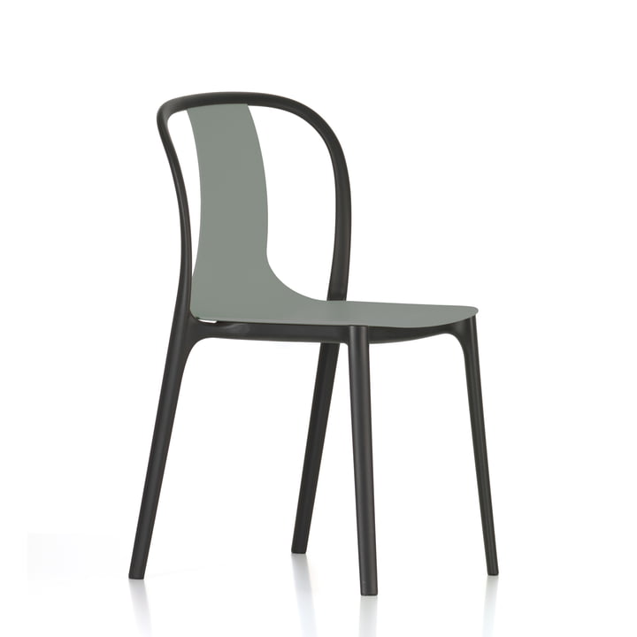 Belleville Chair Plastic by Vitra in moss grey