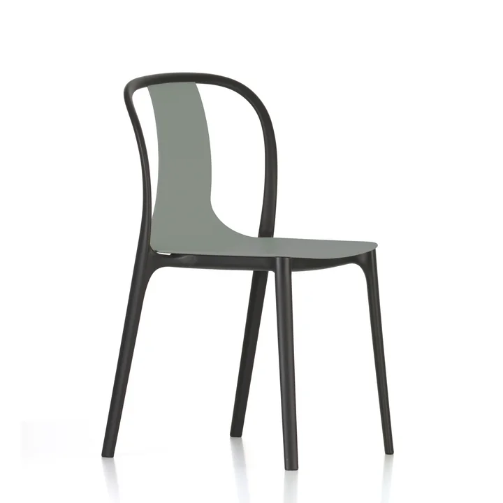Belleville Chair Plastic by Vitra in moss grey