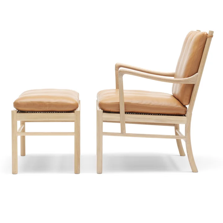 OW149 F Colonial Footstool and OW149 Colonial Chair in oiled oak and leather SIF 95