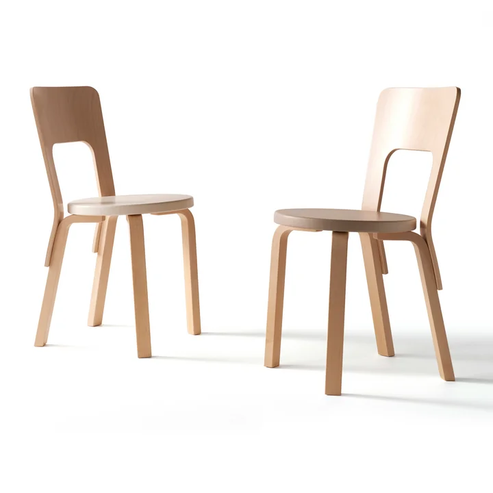 Artek - Chair 66 birch veneer with seat cover