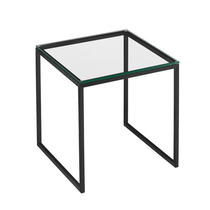 Hans Hansen - Less H 22/2 Coffee Table with Sled-Base Frame, Black / Glass Top Transparent 
