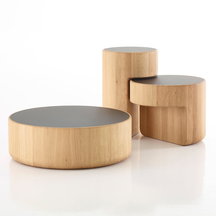 The Levels Nesting Tables, set of 3 in oiled oak / black (RAL 9005) by Peruse