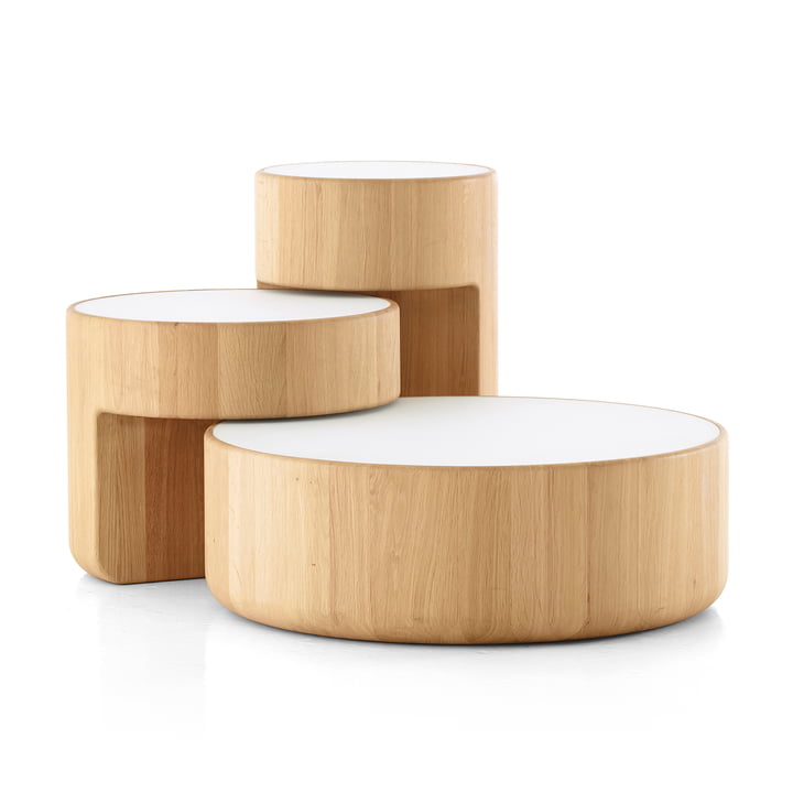 Levels Nesting Tables, set of 3 in oiled oak / white (RAL 9003) by Peruse