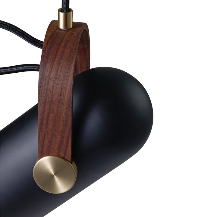 Suspension lamp made of walnut, steel and brass