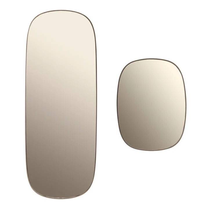 The Framed Mirror in large and small in the color taupe glass