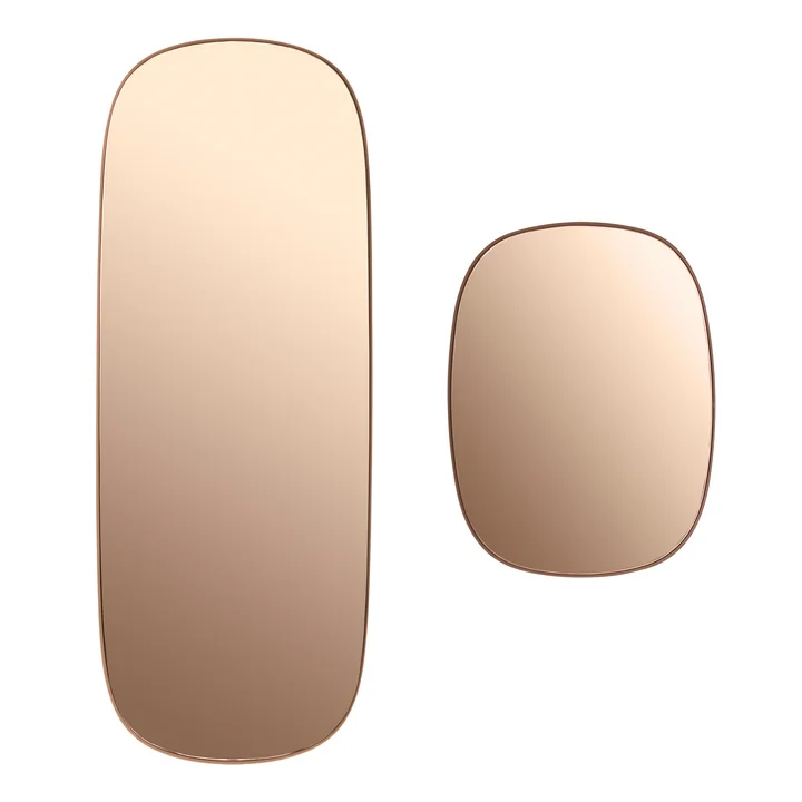The Framed Mirror in large and small in the color pink glass