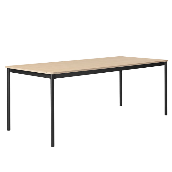 The Base Table 195 x 85cm, black / oak top with plywood edges by Muuto