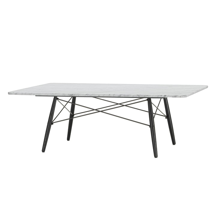 The Eames Coffee Table in white marble with a black pedestal by Vitra