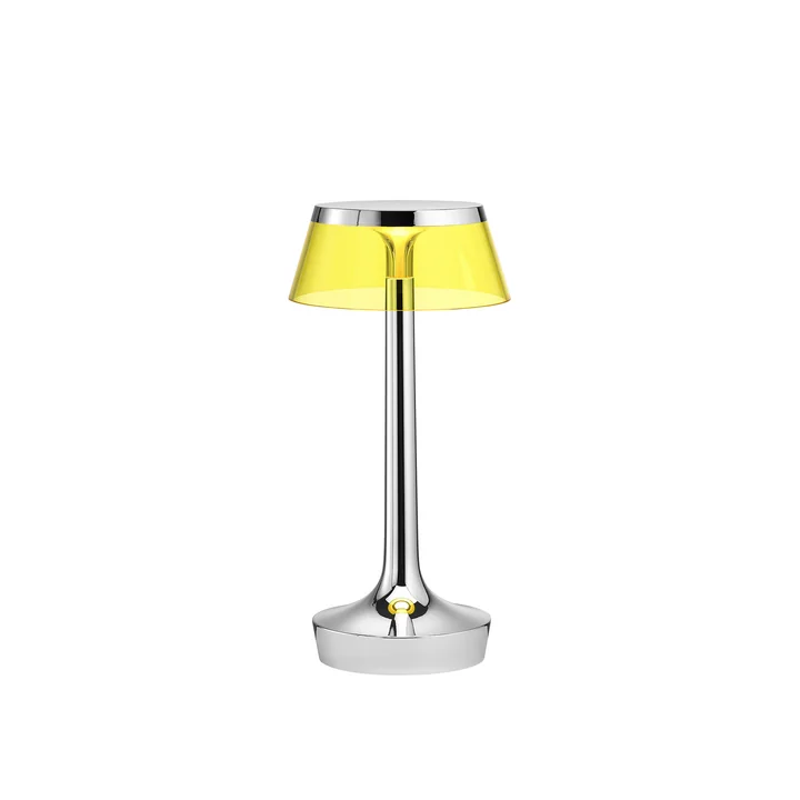 The Flos - Bon jour Unplugged table lamp in chrome / crown yellow