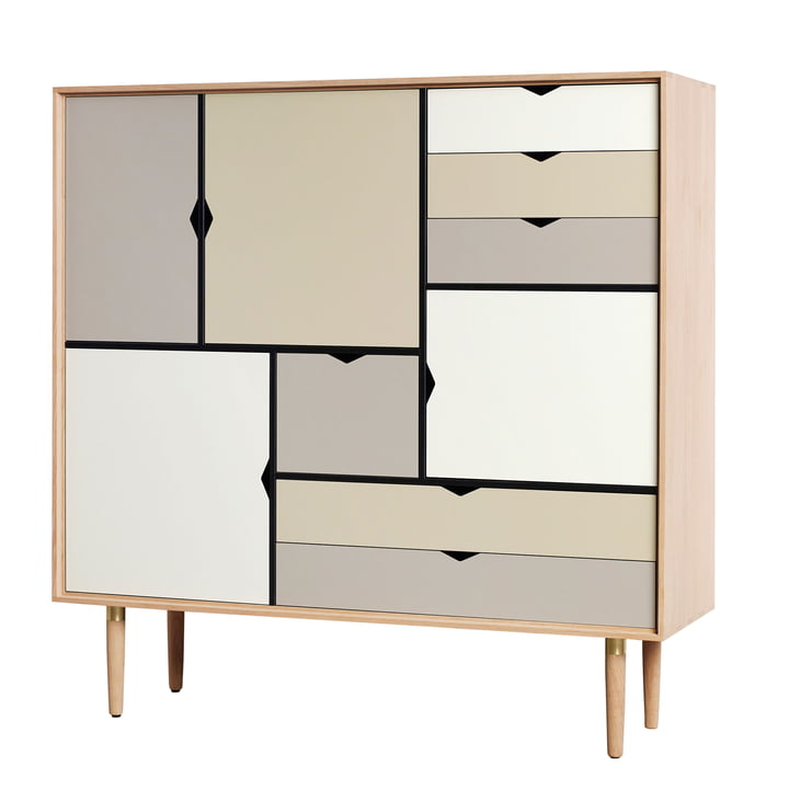 S3 Chest of drawers from Andersen Furniture in soaped oak (fronts silver, beige, metal gray)