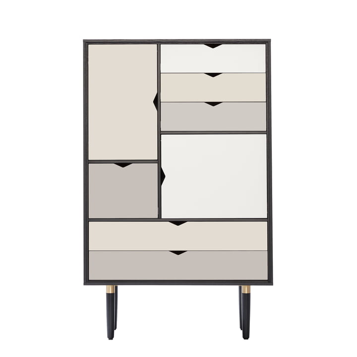 S5 Chest of drawers from Andersen Furniture in black lacquered oak (fronts silver, beige, metal gray)