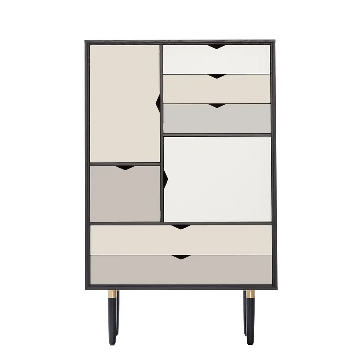 S5 Chest of drawers from Andersen Furniture in black lacquered oak (fronts silver, beige, metal gray)