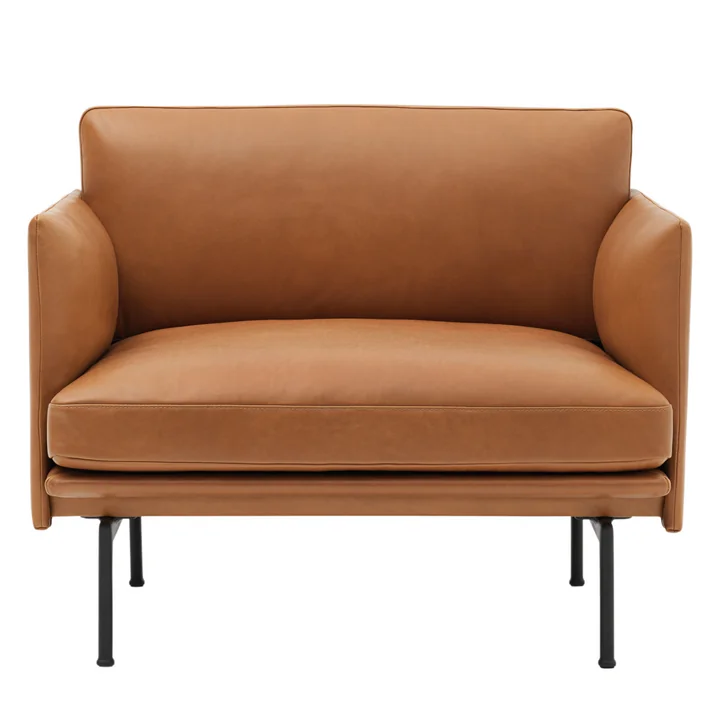 Muuto - Outline Armchair, Cognac silk leather / traffic black (RAL 9017)