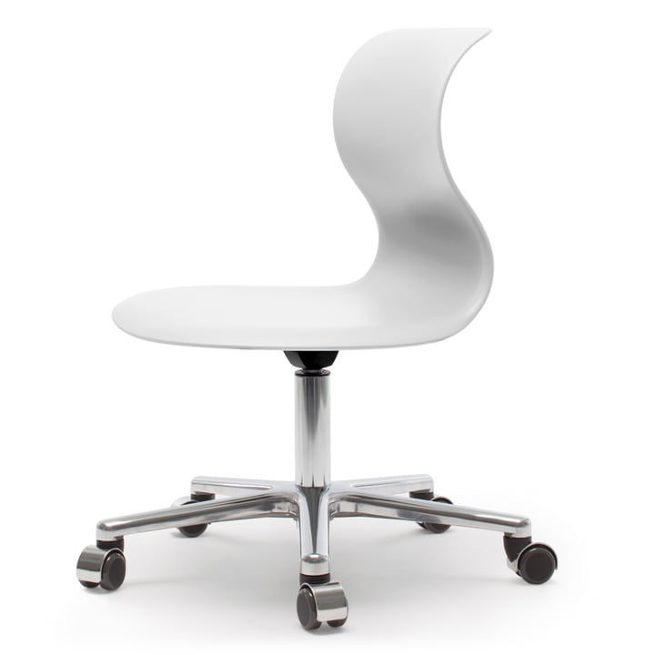 Flötotto - Pro 6 Swivel Chair, snow white, polished aluminium frame, soft castors (with chrome cover)