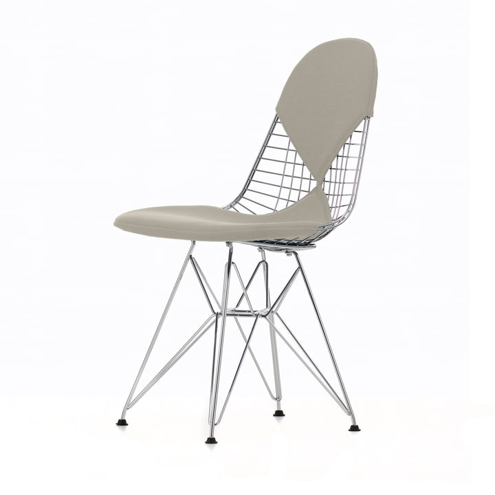 Wire Chair DKR-2 (new height) from Vitra in Hopsak Warmgrey / Ivory / Chrome Frame