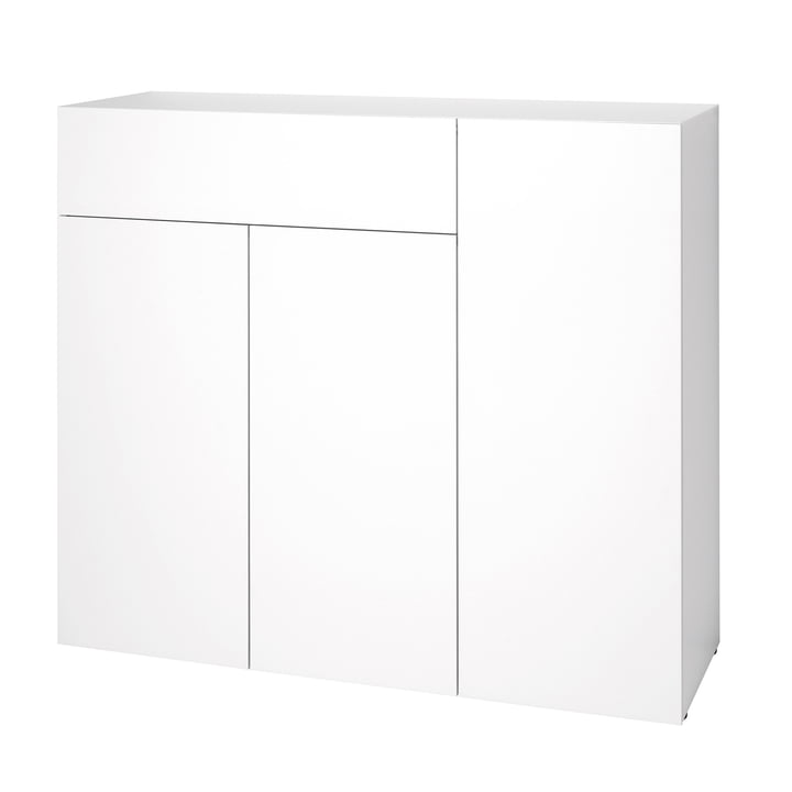 Urban Dresser 1074 (120 cm, 3 doors / 1 drawer) by Schönbuch in snow white (RAL 9016)