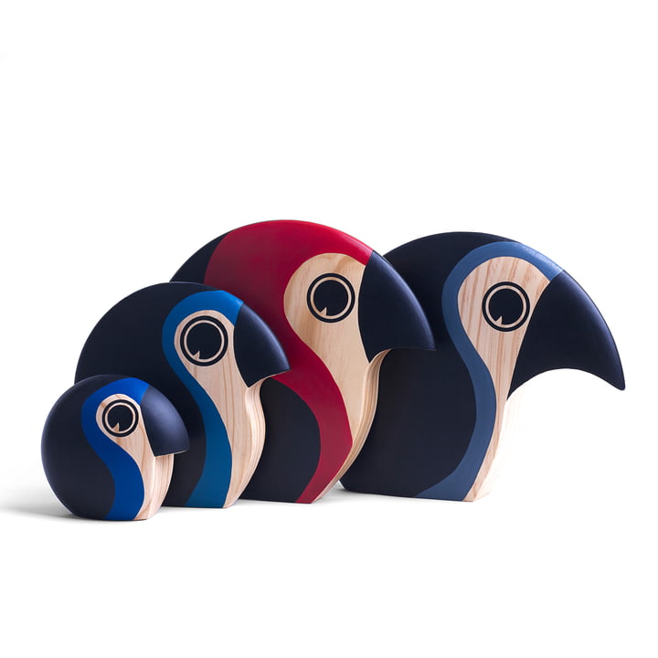 Hand painted wooden birds in various colours and sizes