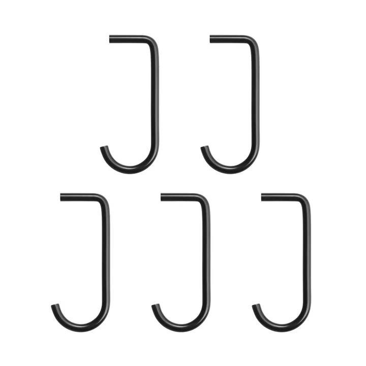 Hooks for metal shelves from String in black (set of 5)