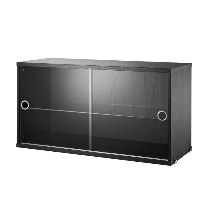 Display cabinet with sliding doors in glass 78 x 30 cm from String in black stained ash