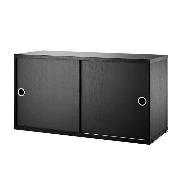 Cabinet module with sliding doors 78 x 30 cm from String in black stained ash