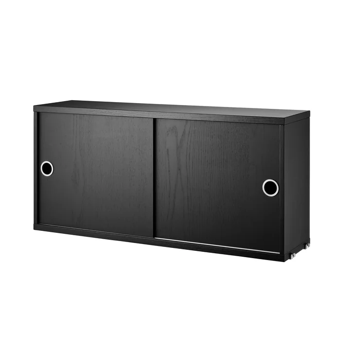 Cabinet module with sliding doors 78 x 20 cm from String in black stained ash