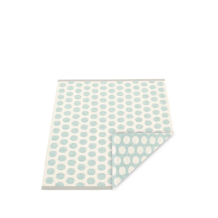 Noa Rug, 70 x 50 cm by Pappeline in Pale Turquoise / Vanilla / Warm Grey Edge