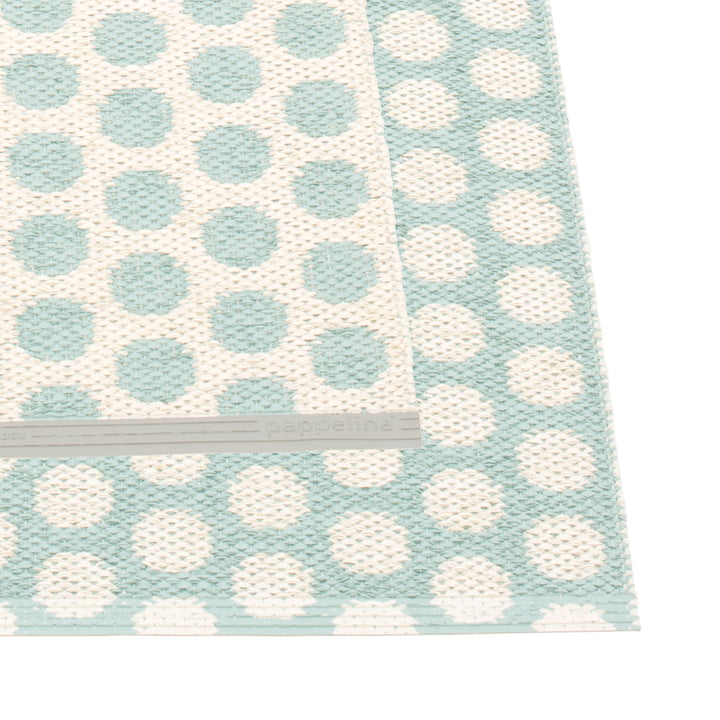 Noa Rug, 70 x 50 cm by Pappeline in Pale Turquoise / Vanilla / Warm Grey Edge