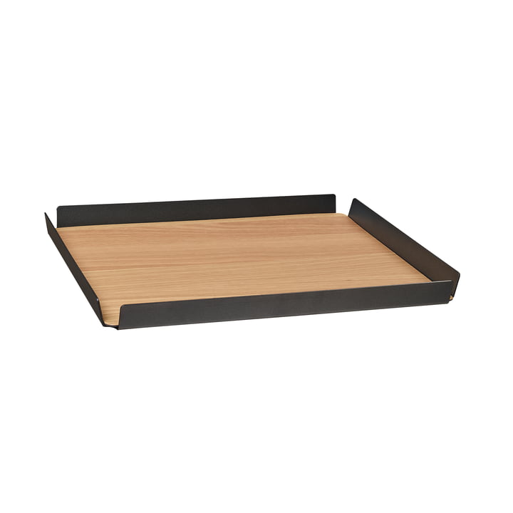 LindDNA - Tray Square M , 28 x 36 cm, aluminium anthracite, double wood oak / bull black