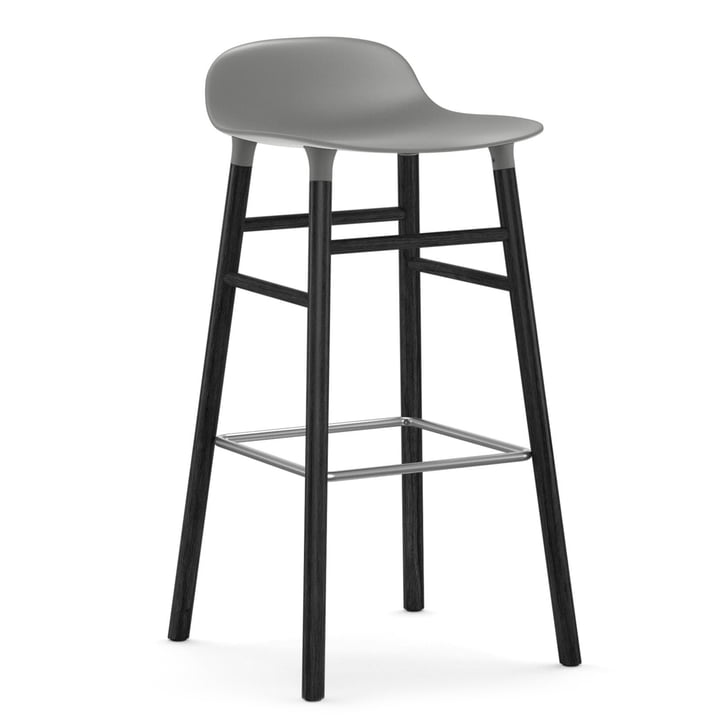 Form Bar Stool 75 cm, Wood Legs by Normann Copenhagen in Black Oak / Grey