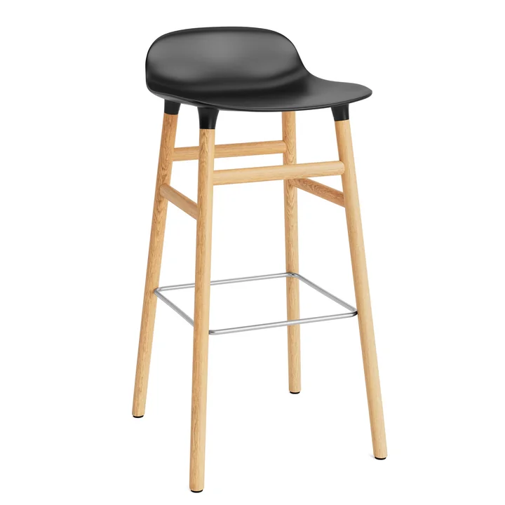Form Bar Stool 75 cm, Wood Legs by Normann Copenhagen in Oak / Black