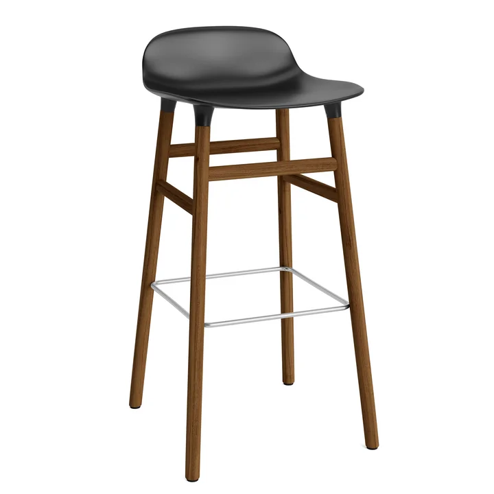 Form Bar Stool 75 cm, Wood Legs by Normann Copenhagen in Walnut / Black