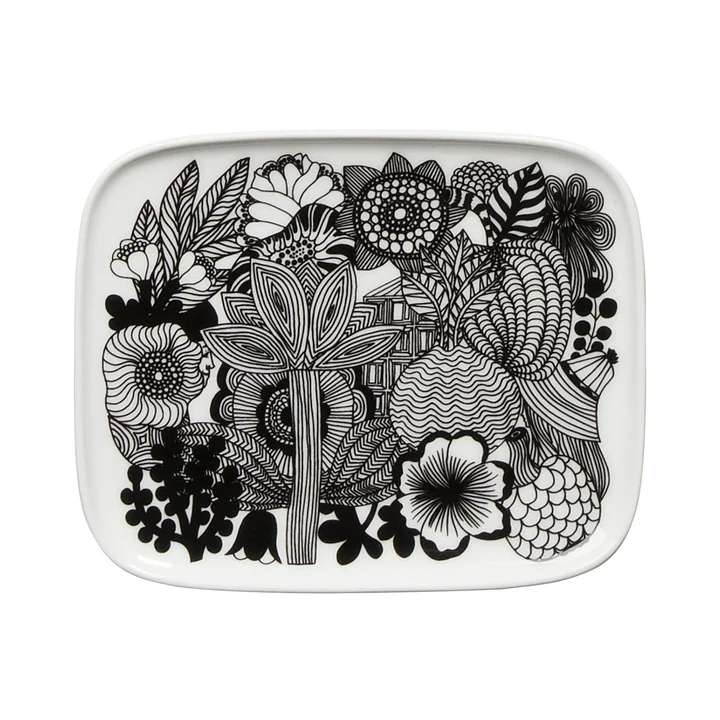 Siirtolapuutarha Serving Plate 15 x 12 cm by Marimekko in black / white