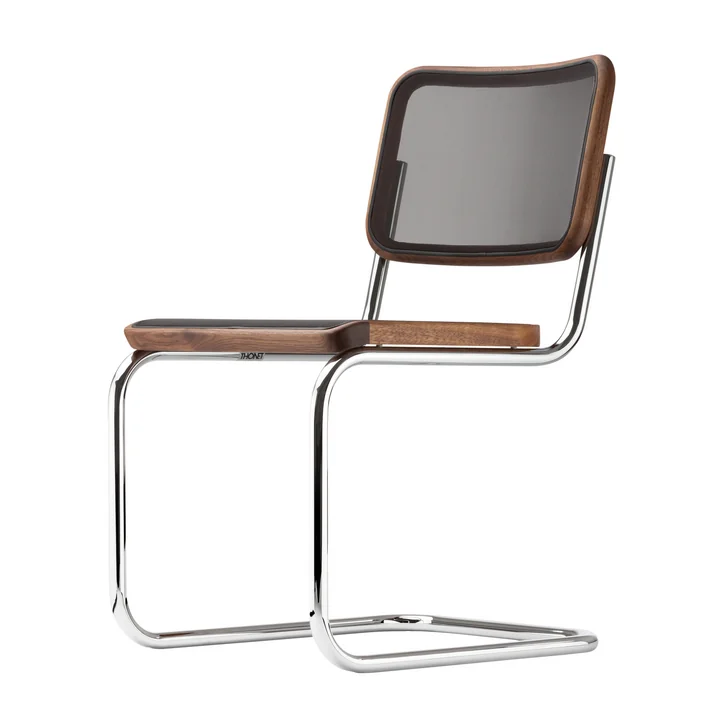 S 32 N chair from Thonet in chrome / oiled walnut / black mesh upholstery (Pure Materials)