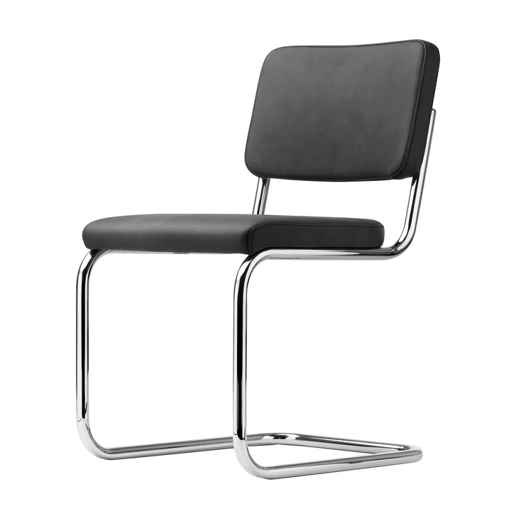 S 32 PV chair from Thonet in chrome / leather Linea black (622 Nero)
