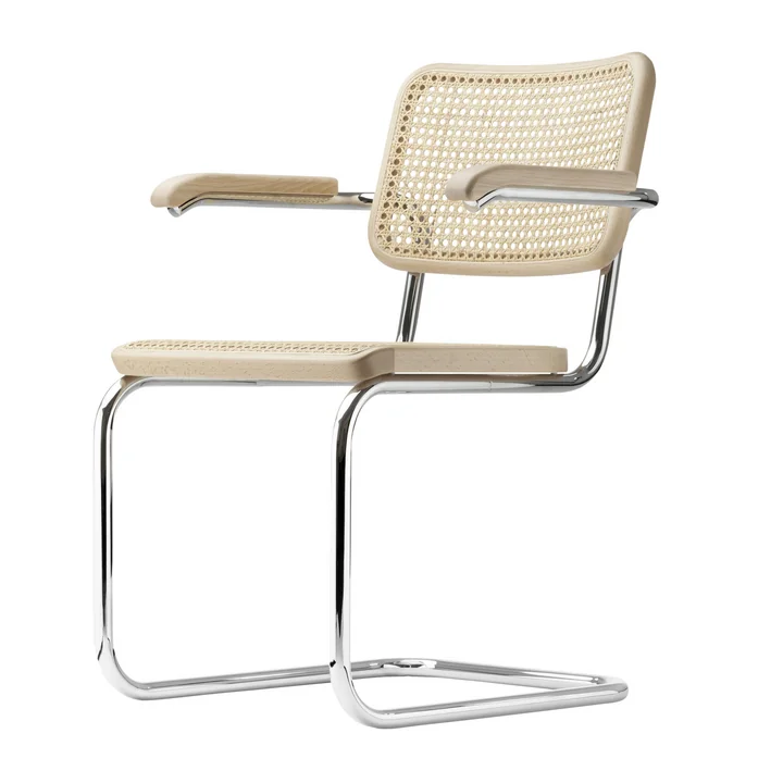 S 64 V armchair from Thonet in chrome / natural beech (TP 17) / wickerwork with plastic support fabric