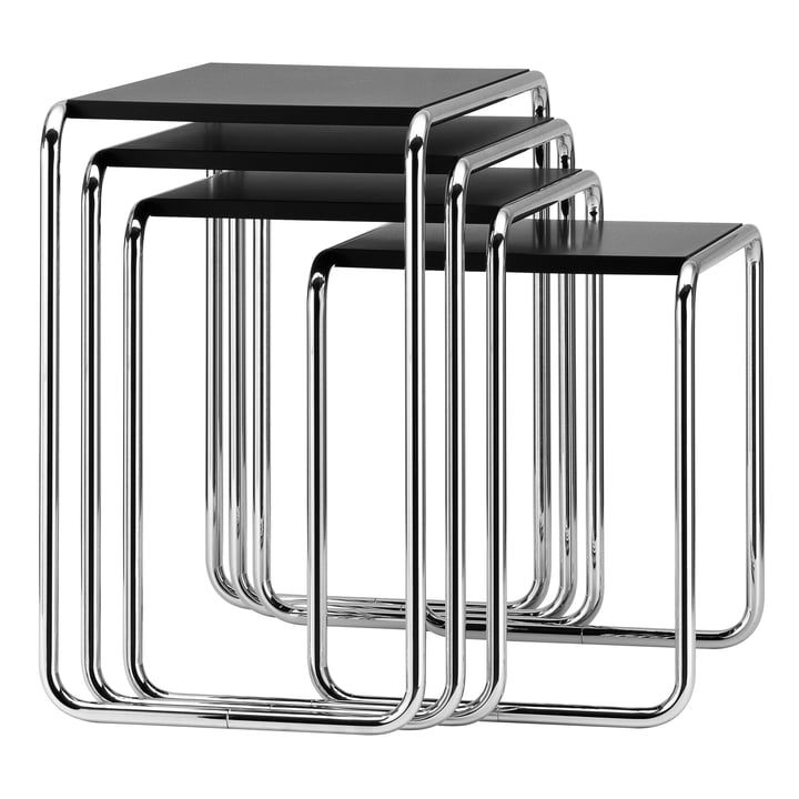 B 9 Set table from Thonet in chrome / top coat deep black (RAL 9005)