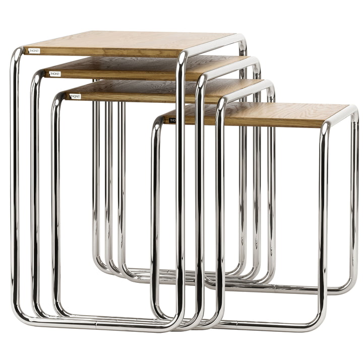 B 9 Set table set from Thonet in chrome / oak oiled (Pure Materials)