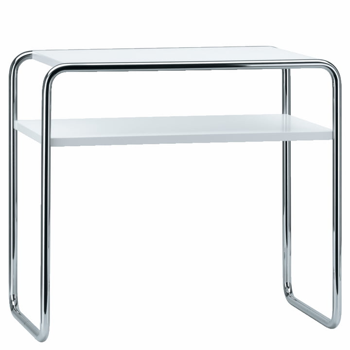 B 9 d/1 Set table, chrome / top coat pure white (RAL 9010) from Thonet