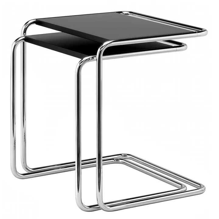 B 97 Set of coffee tables from Thonet in chrome / top coat deep black (RAL 9005)