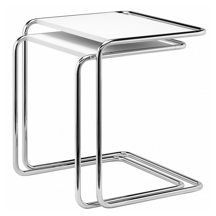 B 97 Set of set tables from Thonet in chrome / top coat pure white (RAL 9010)