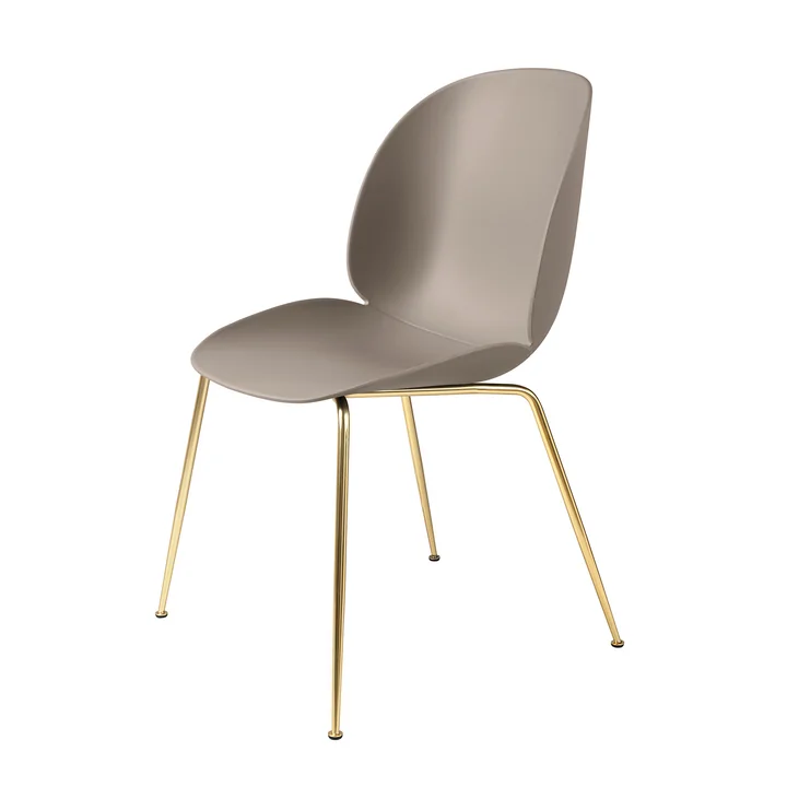Beetle Dining Chair Conic Base from Gubi in brass / New Beige