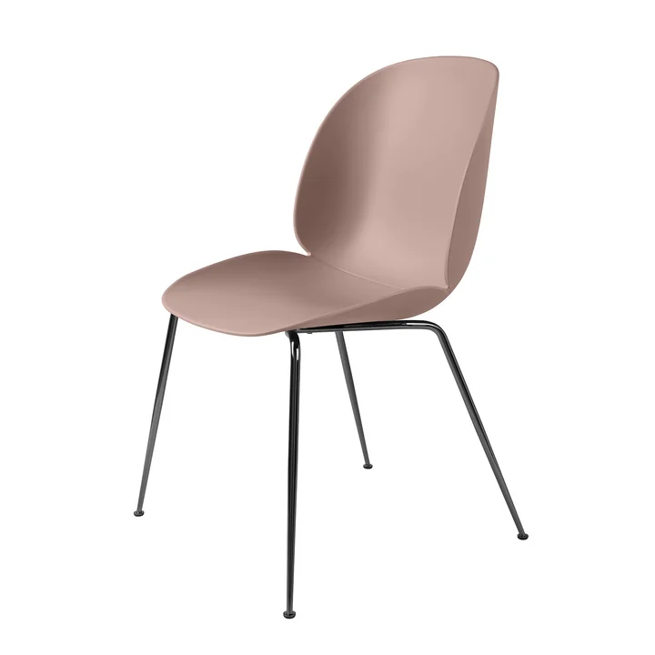 Beetle Dining Chair Conic Base from Gubi in black chrome / sweet pink