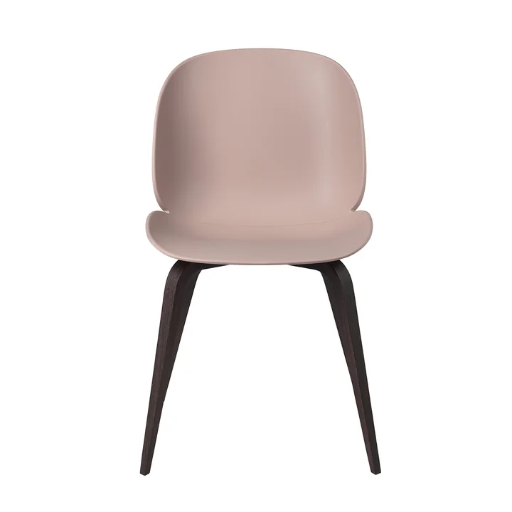 Beetle Dining Chair with wood base in stained black / sweet pink
