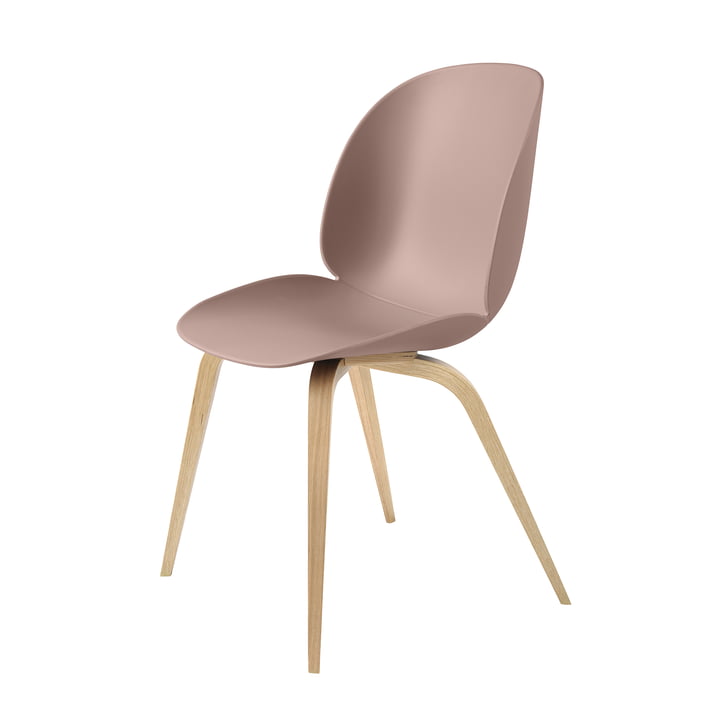 Beetle Dining Chair with Wood Base in Oak / Sweet Pink