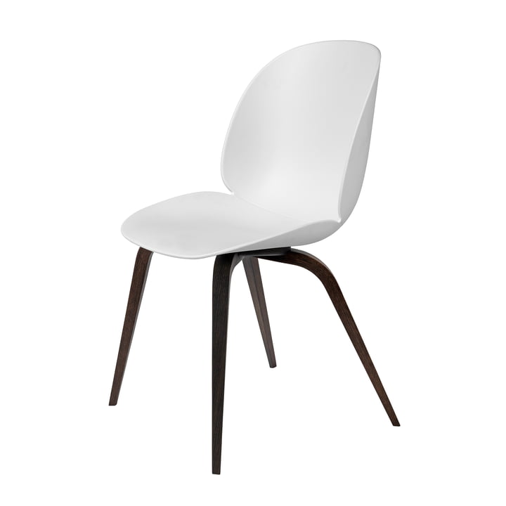 Beetle Dining Chair with wood base by Gubi in Smoked Oak / White