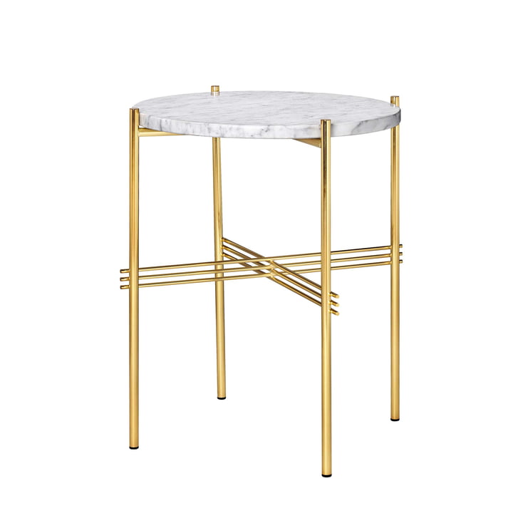 TS Coffee table Ø 40 cm from Gubi in brass / marble white