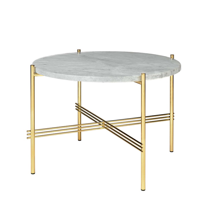 TS Coffee table Ø 55 cm from Gubi in brass / marble white