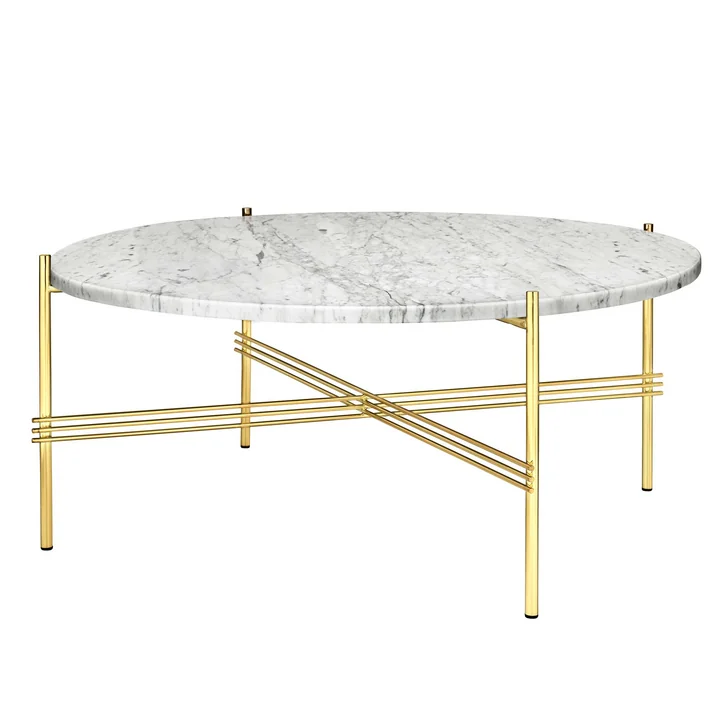TS Coffee table Ø 80 cm from Gubi in brass / marble white
