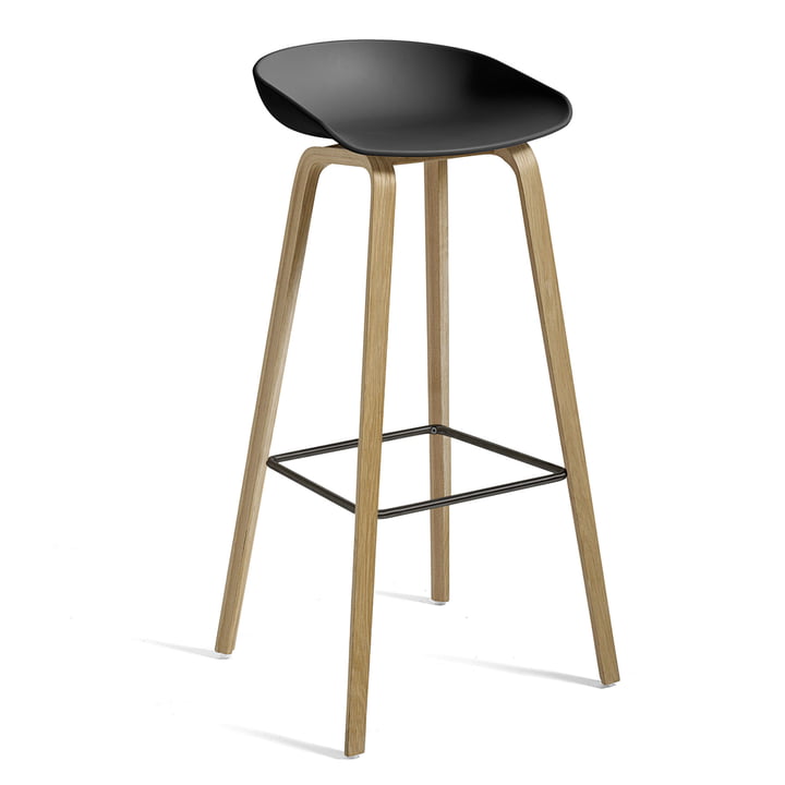 About A Stool AAS 32 H85 from Hay Frame oak (soaped) / seat shell black, felt ladder